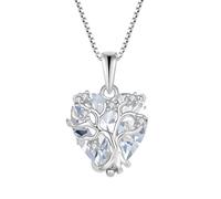 FJ Lebensbaum Kette Damen 925 Sterling Silber Herz Baum des Lebens Halskette Zirkonia Anhänger April Geburtsstein Schmuck Geschenke für Frauen