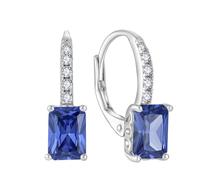 FJ Prinzessschliff Hängend Ohrringe Damen 925 Sterling Silber Quadrat Solitaire Ohrringe Tansanit Dezember Geburtsstein Schmuck Geschenke für Frauen