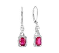FJ Unendlichkeit Hängend Ohrringe Damen 925 Sterling Silber Prinzessschliff Quadrat Rubin Ohrringe Juli Geburtsstein Schmuck Geschenke für Frauen