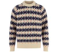 Fjällräven Wollpullover Övik Jacquard Knit Herren Beige/Dark Navy Größe L 100% Wolle