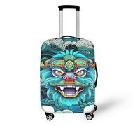 FJAUOQ Border Collie Art Painting Travel Luggage Cover, Broken Holes Design Dog Lover Suitcase Cover Washable Baggage Cover for Women Girls, Chinesischer Löwentanz, M(22-24 IN)