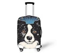 FJAUOQ Border Collie Art Painting Travel Luggage Cover, Broken Holes Design Dog Lover Suitcase Cover Washable Baggage Cover for Women Girls, Border Collie, L(25-28 IN)