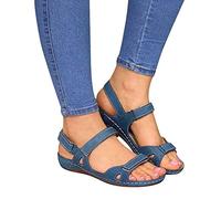 FJAUOQ Damen Orthopädische Sandalen Sommer Peep Toe Weiche Sohle Leicht Sandale Mit Bogenstütze Atmungsaktiv Und rutschfest Mode Vintage Plateausandalen,Blau,36EU