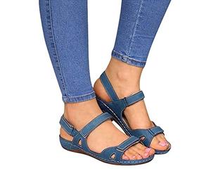 FJAUOQ Damen Orthopädische Sandalen Sommer Peep Toe Weiche Sohle Leicht Sandale Mit Bogenstütze Atmungsaktiv Und rutschfest Mode Vintage Plateausandalen,Blau,36EU