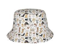 FJAUOQ Eimerhüte mit niedlichem Doodle-Hunde-Motiv, für Damen und Herren, Sonnenkappe, Sommer-Outdoor-Fischerhut, modisch, verstaubar, für Reisen und Strand