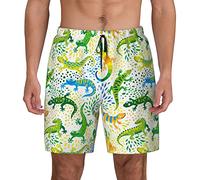 FJAUOQ Funny Lizard Herren-Badehose mit Kompressionsfutter, schnell trocknend, Strandshorts mit Taschen, Boardshorts für Jungen, Lustige Eidechse, L/XL