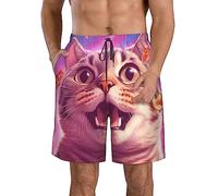 FJAUOQ Herren 3D Schwimmen Strand Shorts Offener Mund Katze Pizza Outdoor Schnell Trocknende Shorts, weiß, 3XL