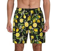 FJAUOQ Herren-Badehose mit Giraffen-Motiv, mit Kompressionsfutter, schnell trocknend, Strandshorts mit Taschen, Boardshorts für Jungen, Schwarze Zitrone, XL