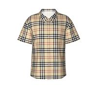 FJAUOQ Herren-Hawaii-Hemd, flippig, kurzärmelig, klassisch, kariert, Schottenkaro, Herbst, Hawaii-Top, Freizeitkleidung, Sommerhemden für Strand, Urlaub, Party, Schwarz , S