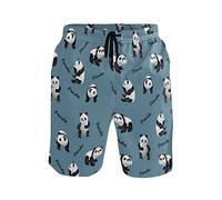 FJAUOQ Herren-Strand-Shorts, Sommer-Badehose, schnelltrocknend, lässig, Polyester, Badeshorts mit Netzfutter, Panda, M