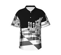 FJAUOQ Internationale Schachfigur Schachbrett Herren Kurzarmhemden Mode Hawaiihemd Sommer Casual Tops