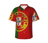 FJAUOQ Portugal-Flagge Herren-Kurzarmhemden, modisches Hawaii-Hemd, Sommer-Freizeitoberteile
