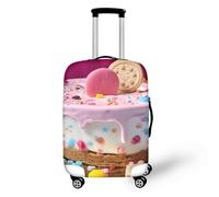 FJAUOQ Rosa 3D-Kuchen-Reisegepäck-Abdeckung, gebrochene Löcher, köstliche Kuchen, Kekse, Kofferabdeckung, waschbar, für Damen und Mädchen, Rosa Kuchen, L(25-28 IN)