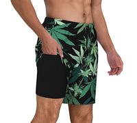 FJAUOQ Weed Marihuana Leaf Herren Doppelschicht Badehose Strandshorts mit Kompressionsfutter Bademode, Schwarz , S 7-9