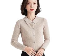 FJIAOXINPONG Damen Strickhemden - Mode Kamel Damen Freizeithemden Vintage Polo Kragen Büro Damen Thermo Tops Einreihige Langarm Pullover Elegante Business Streetwear Geschenke,Kamel,M