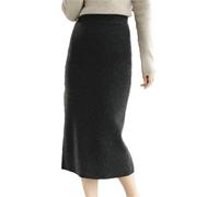 Fjnbbiot Wolle Strickrock Damen Lang Hohe Taille Slim Wrap Hüfte Kaschmir Rock, grau, 44