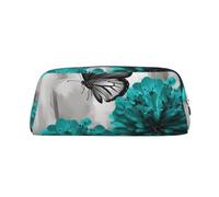 FJWSLCH Kosmetiktasche mit Reißverschluss, Blaugrün, Blume, Schmetterling, Reise-Kosmetiktasche für Damen und Herren, Kosmetiktasche, Geldbörse, silber, Einheitsgröße