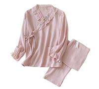 FJZFXKZL Damen japanischer Kimono zweiteilig Frühling und Herbst, 100% Baumwolle, Krepp-Pyjama, Home-Service-Bademantel-Anzug for Männer
