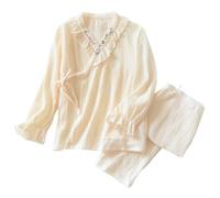 FJZFXKZL Damen japanischer Kimono zweiteilig Frühling und Herbst, 100% Baumwolle, Krepp-Pyjama, Home-Service-Bademantel-Anzug for Männer(02,L)