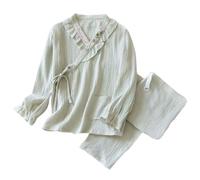 FJZFXKZL Damen japanischer Kimono zweiteilig Frühling und Herbst, 100% Baumwolle, Krepp-Pyjama, Home-Service-Bademantel-Anzug for Männer(01,L)
