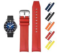 FKM Gummiband für Tissot Seastar 1000 Powermatic 80 T120407A, Ersatz-Uhrenarmband mit gebogenem Ende für Tissot Seastar 1000 Uhren, 21 mm, Rot, 21 mm