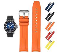 FKM Gummiband für Tissot Seastar 1000 Powermatic 80 T120407A, Ersatz-Uhrenarmband mit gebogenem Ende für Tissot Seastar 1000 Uhren, 21 mm, Orange, 21 mm