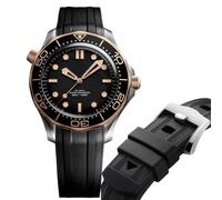 FKM Uhrenarmband, 20 mm, Fluorkautschuk, kompatibel mit Omega Seamaster Diver 300, 300M, für Omega Watch-Armbänder, Schwarz