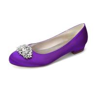 Flache Ballerinas Für Damen Mit Runde Zehenpartie Elegante Slip-On Schuhe Niedriger Absatz Hochzeits Arbeits Business-Schuhe,Dark Purple,43 EU