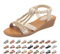 flache brautschuhe Sandaletten Damen Bequem Peep Toe Strass Bohemia Sandalen Sommer Rutschfeste Sommerschuhe Leicht Keilabsatz Breite Füße Gummiband Slingback Elegante Schöne damen sandalen boho