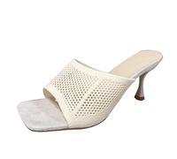 Flache Damen Sandalen für den Sommer modische Frühlings Sandalen mit hohen Absätzen fliegende gewebte hohle Hausschuhe offener Zehenbereich Fischmaul Strand Slip On Sandalen für drinnen und draußen