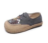 Flache Damenschuhe aus Leinen und Baumwolle mit Stickerei, atmungsaktive Espadrilles, lässige Schnürung, Bequeme Wanderschuhe, Sommerschuhe im böhmischen Ethno-Stil