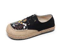 Flache Damenschuhe aus Leinen und Baumwolle mit Stickerei, atmungsaktive Espadrilles, lässige Schnürung, Bequeme Wanderschuhe, Sommerschuhe im böhmischen Ethno-Stil