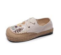 Flache Damenschuhe aus Leinen und Baumwolle mit Stickerei, atmungsaktive Espadrilles, lässige Schnürung, Bequeme Wanderschuhe, Sommerschuhe im böhmischen Ethno-Stil