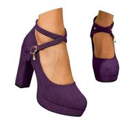 flache elegante schuhe damen blau, Trachtenschuhe Damen Dirndl Absatzschuhe Chunky Breite Füße Pumps Elegant Spangenpumps Rutschfest Weite H Hochzeitsschuhe Oktoberfest Brautschuhe, Lila, 38