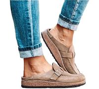 Flache Mule-Sandalen für Damen, Sommer-Clogs, Wildleder, Flache Hausschuhe, runde Zehen, rückenfrei, Slip-on-Loafer-Schuhe, Bequeme geschlossene Zehen, Damenmode, Bootsschuhe