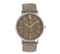 Flache Oozoo Vintage Damenuhr mit Holz Zifferblatt und Lederband in 40 MM (Braun/Taupe)