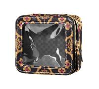 Flache Reise-Make-up-Tasche, geometrisch, Pfirsichgold, niedlich, transparent, Reise-Kulturbeutel, Mini-Make-up-Behälter für Damen