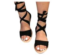 Flache Sandalen Damen Kreuzgurt Römersandalen Bequem Elegant Sommerschuhe Offener Zeh Espadrilles Leicht Sommer Sandaletten Retro Böhmen Strandschuhe