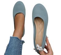 Flache Schuhe Für Damen - Ballerina Breite Füße Ballerinas Slip-On Flat Tanzschuhe Runde Zehe Loafer Trachtenschuhe Atmungsaktive Geschlossene Ballettschuhe Walkingschuhe Himmelblau 41