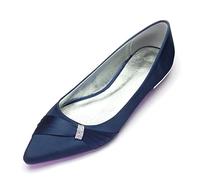 Flache Schuhe für Damen Elegant Satin Flache Schuhe Zum Kleid Bequeme Pointed Toe Flache Schuhe Slip-on Flache Pumps Schuhe,Dark Blue,40 EU