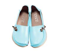 Flache Schuhe für Damen, Leder, breite Füße, leicht, urban, ohne Schnürsenkel, Sneaker, Lifestyle, weiche Sohle, rutschfest, Sneaker, zum Hineinschlüpfen, für den Alltag, Blau - Sky Blue, 36 EU