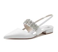 Flache Slingpumps Damen Strass Offene Absatzschuhe Bequeme Spitze Zehen Ballett Flache Schuhe,Weiß,37 EU
