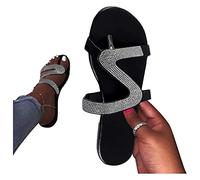 Flache Strass Sandalen Glitzer Slippers Damen große Bequem Slip On Leicht Hausschuhe Elegant Bequem S Form Strass Sommer Offener Zeh Latschen Sexy Sandalen