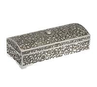 flacher antiker versilberter Schmuckkasten in Form einer Schatztruhe 22 cm