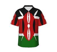 Flag of Kenya Herren Kurzarmhemd Casual Hawaiihemden Button Down Aloha Shirt, Siehe Abbildung, 3XL