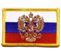 Flaggenfritze® Aufnäher Flagge Russland mit Wappen - 5,5 x 8,5 cm - hochwertiger Patch zum Aufbügeln oder Aufnähen - besticktes Abzeichen + gratis Sticker