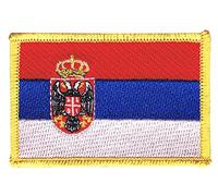 Flaggenfritze Flaggen Aufnäher Serbien mit Wappen Fahne Patch + gratis Aufkleber