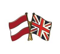 Flaggenfritze Freundschaftspin Österreich - Großbritannien, 22 mm, Flaggen Pin vergoldet aus Hartemaille, Länder Anstecker zum Sammeln und Tragen