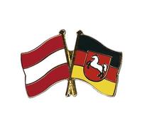 Flaggenfritze Freundschaftspin Österreich - Niedersachsen, 22 mm, Flaggen Pin vergoldet aus Hartemaille, Länder Anstecker zum Sammeln und Tragen