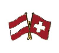 Flaggenfritze Freundschaftspin Österreich - Schweiz, 22 mm, Flaggen Pin vergoldet aus Hartemaille, Länder Anstecker zum Sammeln und Tragen